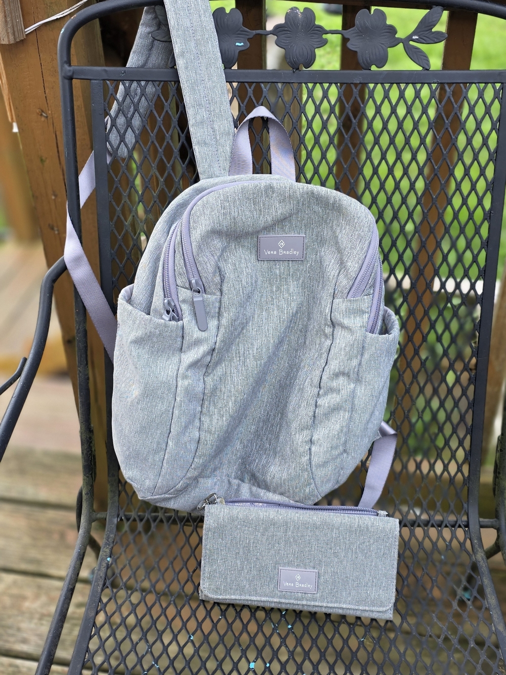 Vera Bradley Light Gray Backpack with Matching Wallet